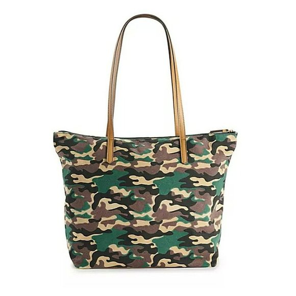 Sonoma Camouflage Handbag Tote My Heart Belongs to a Soldier Typography Green - Picture 3 of 6